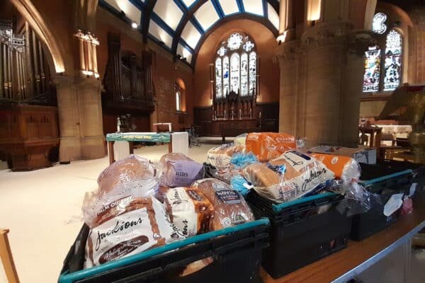 Food crates in a church