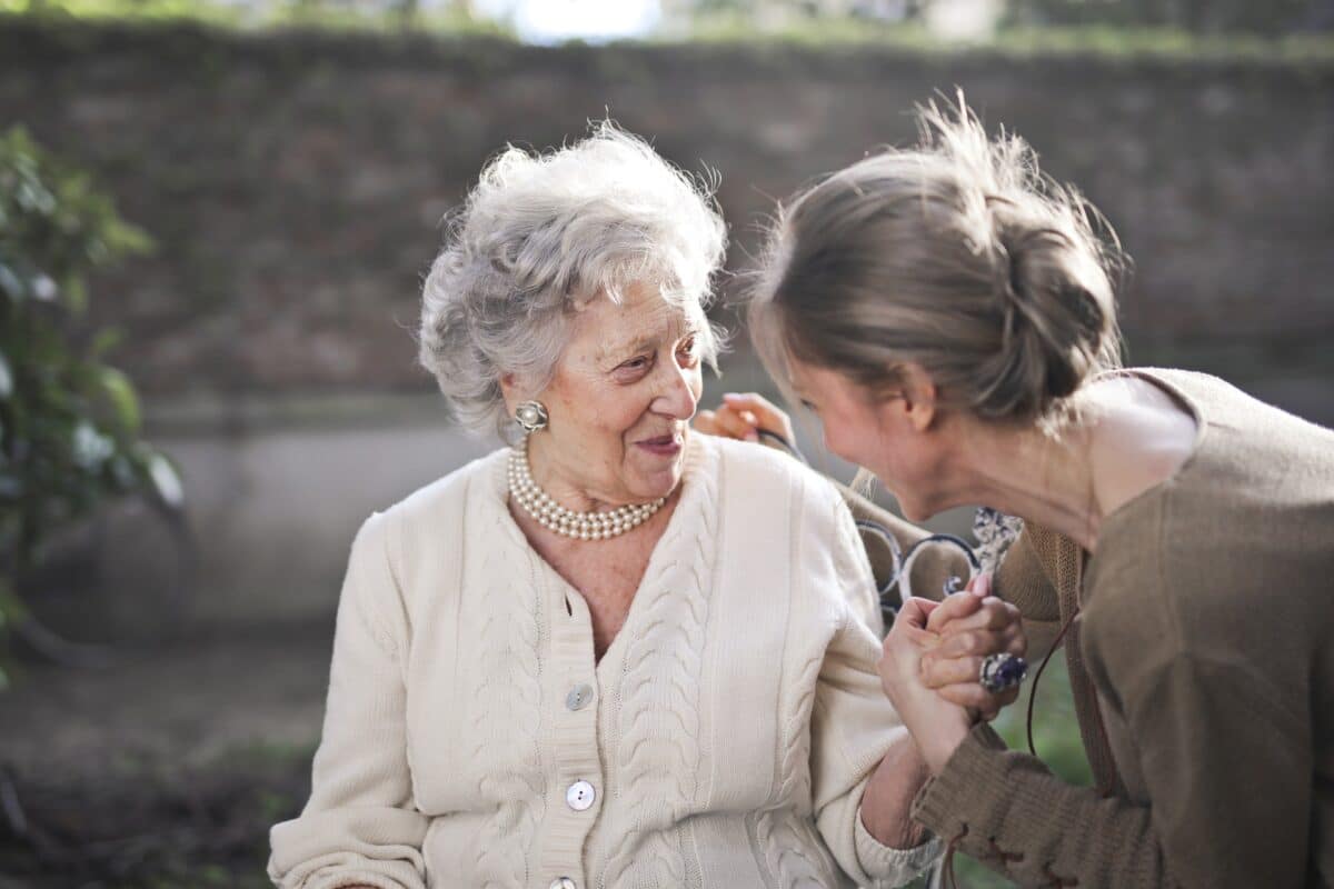 Picture of two ladies talking outside